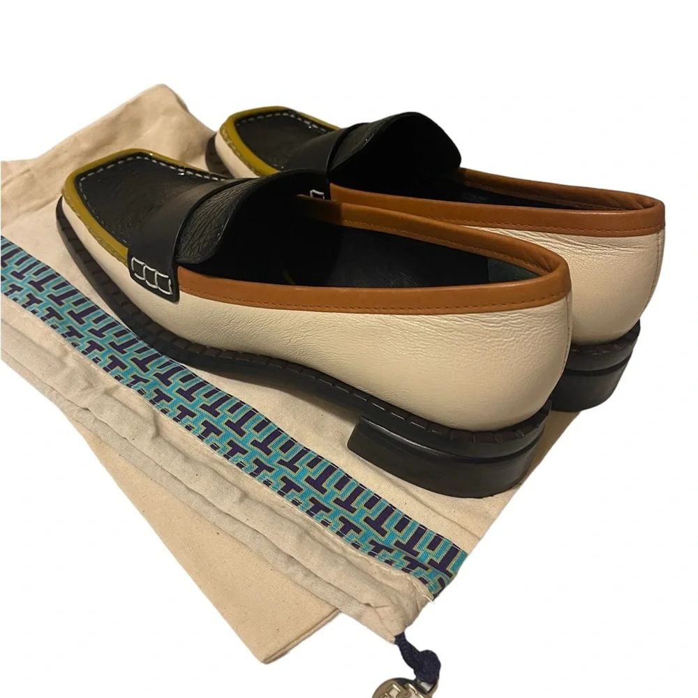Tory Burch '70s Square Toe Loafer Perfect Black /New Cream / Tan Cuoio size 7.5